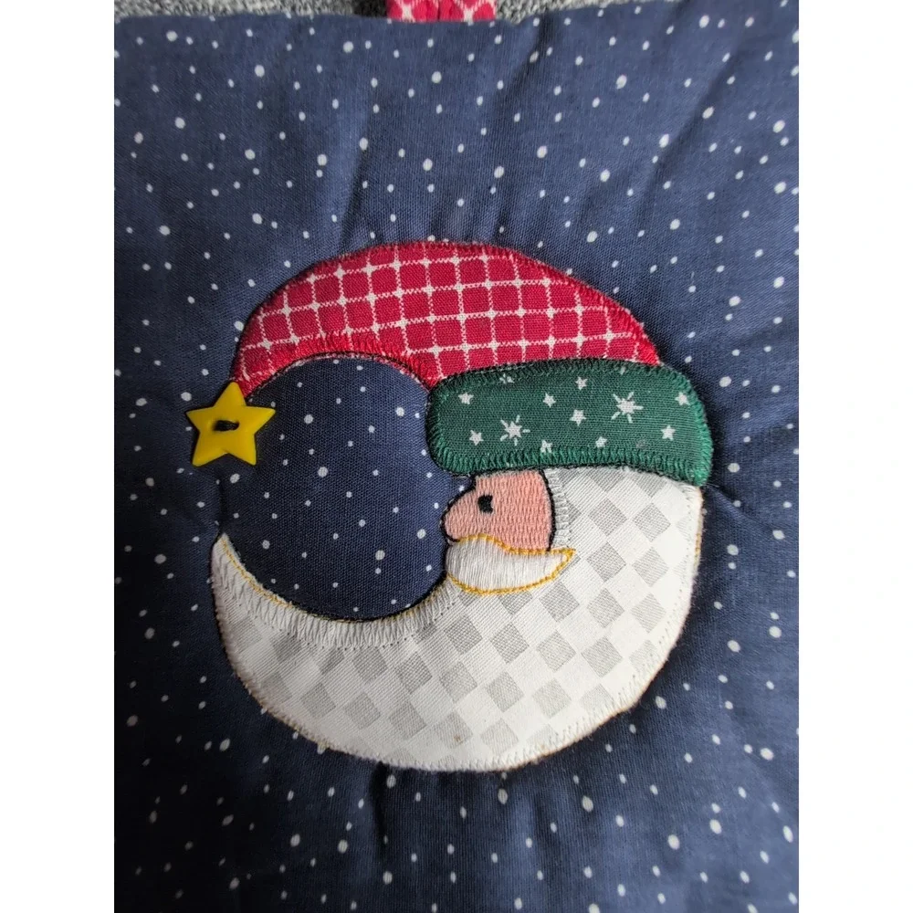 Quilted Christmas Pot Holder Moon Santa Appliqué Blue Star Country Farmhouse‎